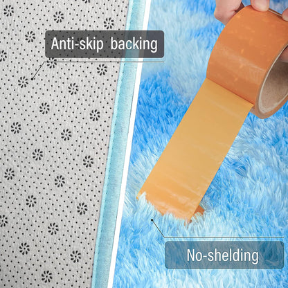 Shaggy Rugs Abstract Carpets Modern Fuzzy Rugs, 4 X 6 Feet Area Rug for Bedroom Livingroom, Nursery Rugs for Boys Girls Room,Blue Carpet Non-Slip Rectangle Rugs Bedside Rug Home Decor