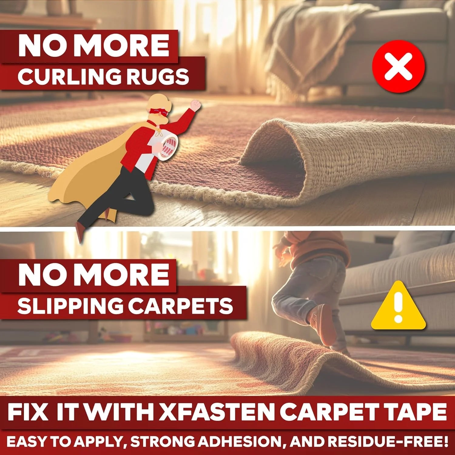 Carpet Tape, 2-Inch X 5 Yards Double-Sided for Underlayments, Hardwood and Vinyl Flooring
