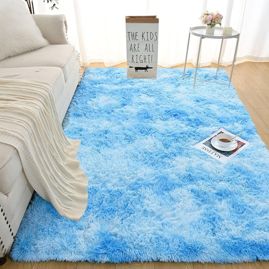 Shaggy Rugs Abstract Carpets Modern Fuzzy Rugs, 4 X 6 Feet Area Rug for Bedroom Livingroom, Nursery Rugs for Boys Girls Room,Blue Carpet Non-Slip Rectangle Rugs Bedside Rug Home Decor