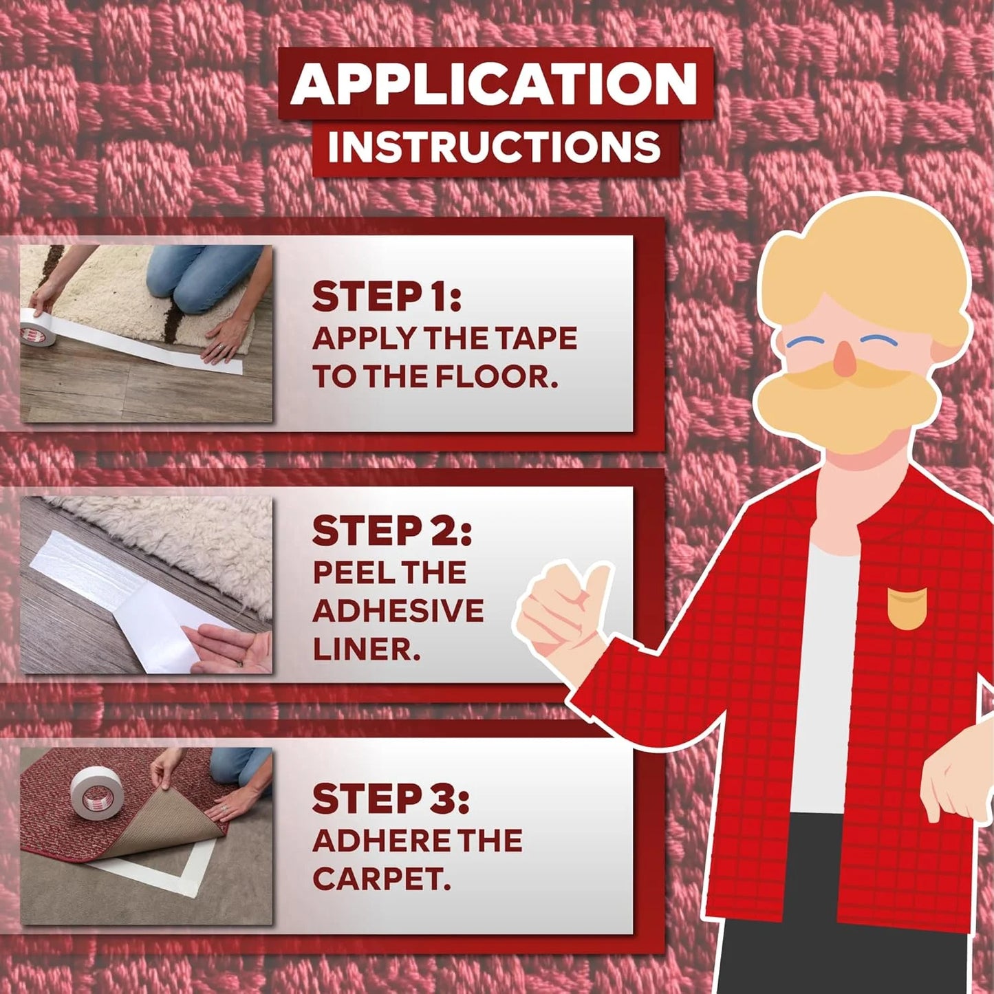 Carpet Tape, 2-Inch X 5 Yards Double-Sided for Underlayments, Hardwood and Vinyl Flooring