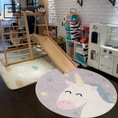 Baby Carpets Living Room Dining Unicorn Carpet Furry Mat for Children Fur Rug Soft Bedside Carpet round Rug Plush Bedroom Carpet
