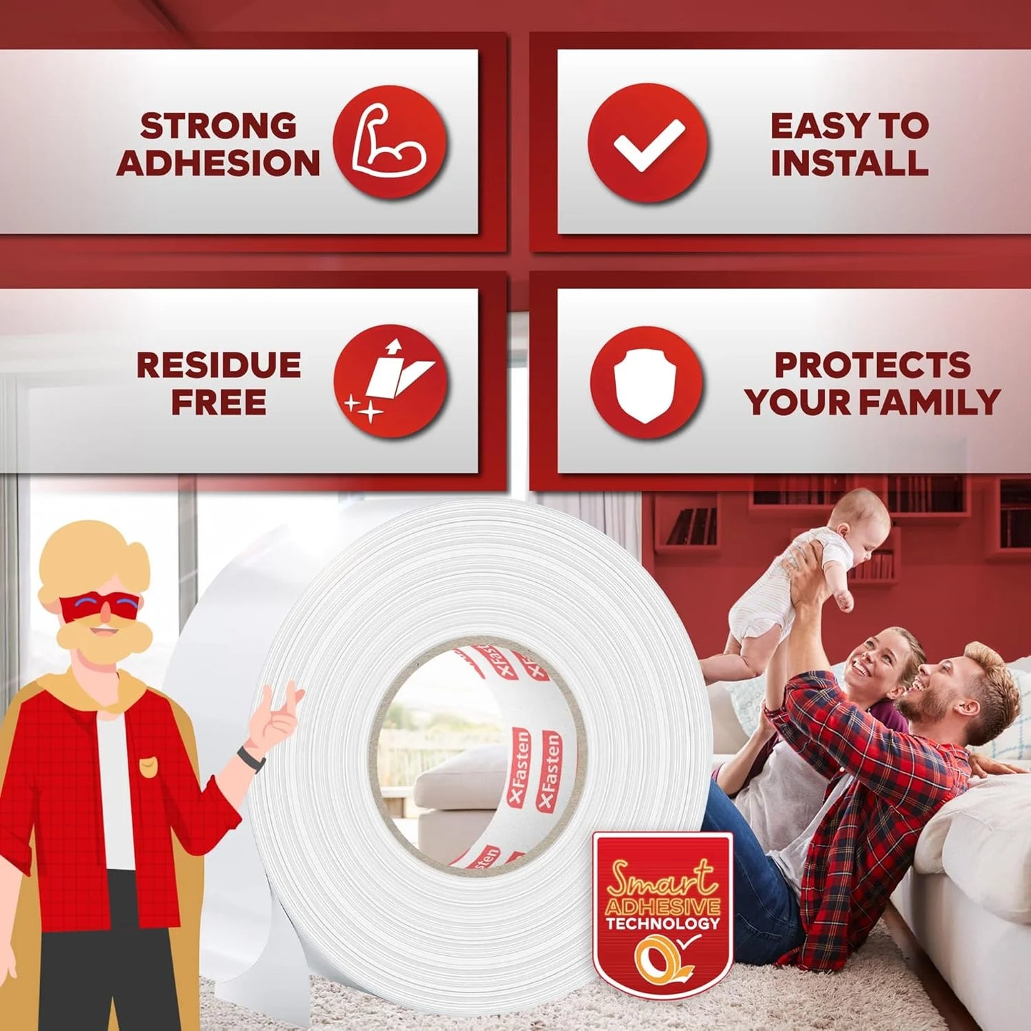 Carpet Tape, 2-Inch X 5 Yards Double-Sided for Underlayments, Hardwood and Vinyl Flooring