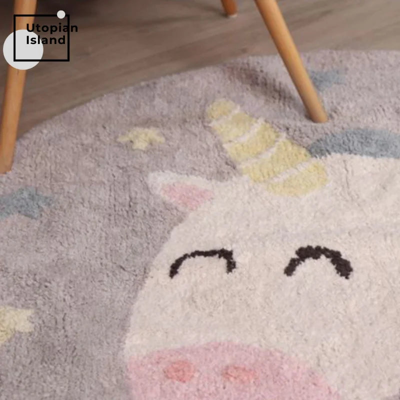 Baby Carpets Living Room Dining Unicorn Carpet Furry Mat for Children Fur Rug Soft Bedside Carpet round Rug Plush Bedroom Carpet