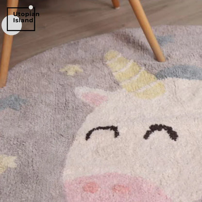 Baby Carpets Living Room Dining Unicorn Carpet Furry Mat for Children Fur Rug Soft Bedside Carpet round Rug Plush Bedroom Carpet