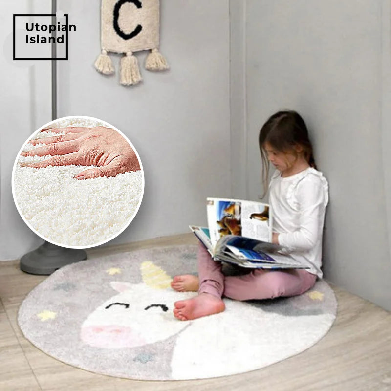 Baby Carpets Living Room Dining Unicorn Carpet Furry Mat for Children Fur Rug Soft Bedside Carpet round Rug Plush Bedroom Carpet