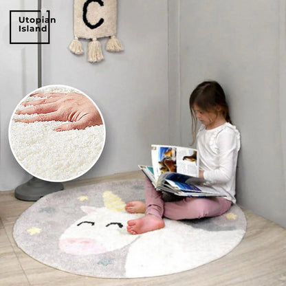 Baby Carpets Living Room Dining Unicorn Carpet Furry Mat for Children Fur Rug Soft Bedside Carpet round Rug Plush Bedroom Carpet